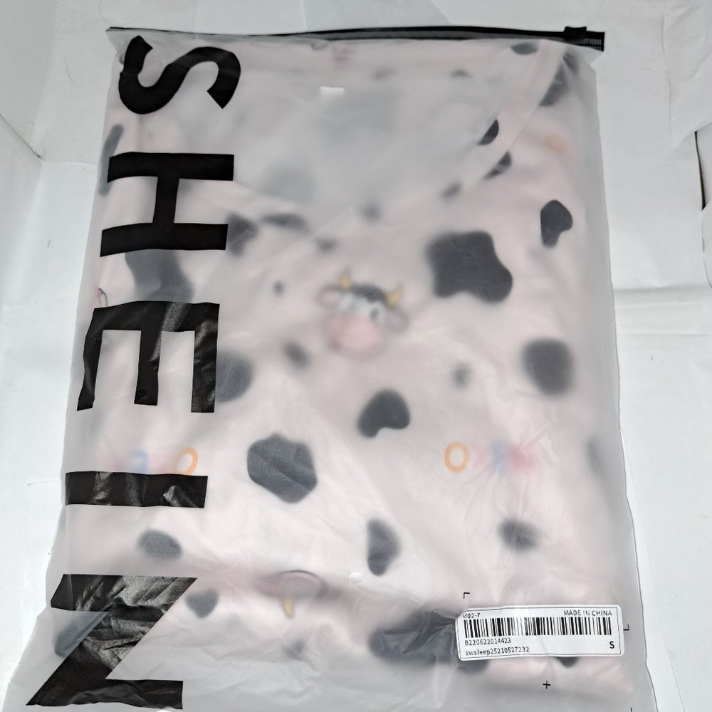 New Shein Cow And Letter Graphic PJ Set With Eye Cover Pink Size Small
